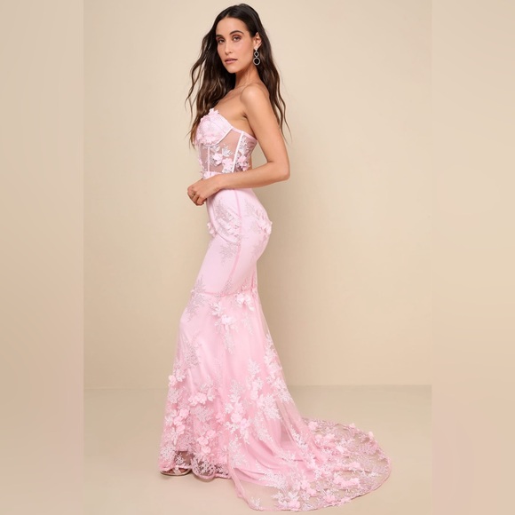 Lulus Radiant Expectations Pink Embroidered Floral Bustier Maxi Dress - Picture 4 of 4